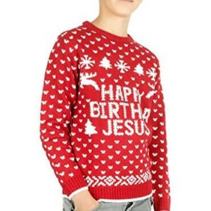 24 ou 25 ? – « Happy Birthday Jesus », rouge- Pull de Noël Enfant / Bébé