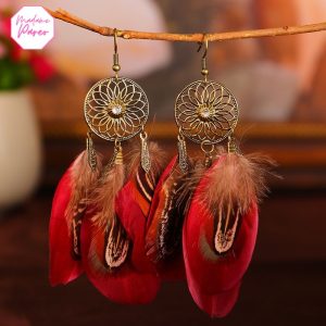 Boucles d’Oreilles Ethniques Plumes Colorées