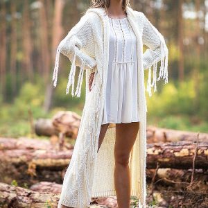 Cardigan Long Avec Franges et Capuche