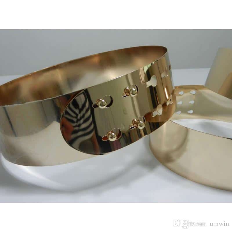 Ceinture large en métal doré et brillant pour femmes – Image 3
