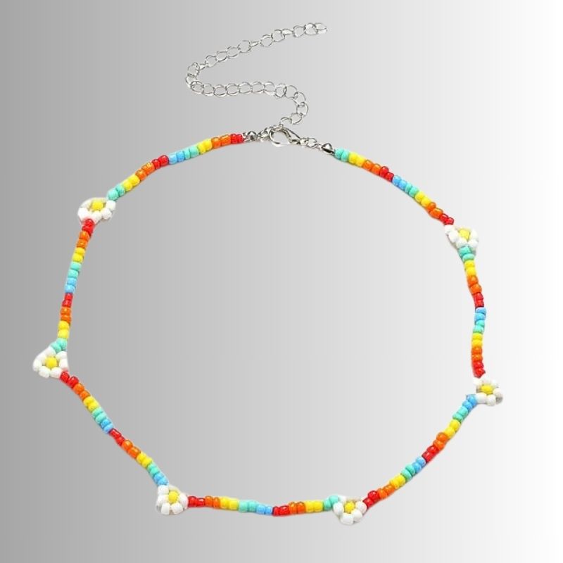 Collier Ras du Cou Vintage Bohème Perles et Fleurs Marguerite – Image 4