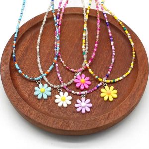 Collier Ras du Cou à Perles Pendentif Marguerite