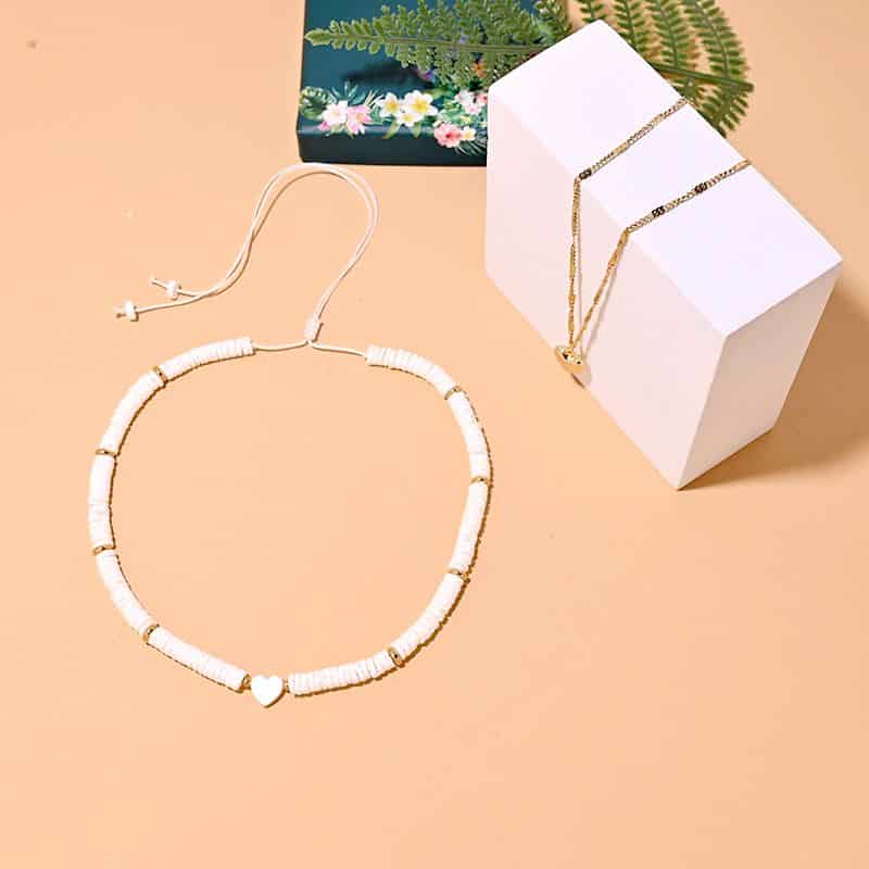 Collier Surfeur Coquillage Blanc Pendentif Coeur – Image 3