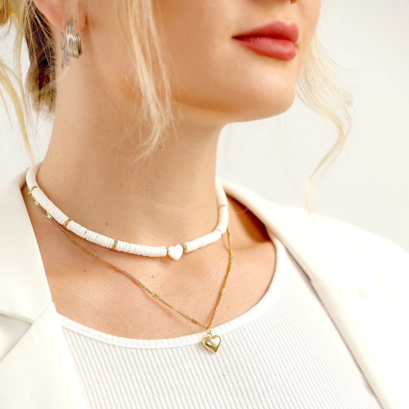 Collier Surfeur Coquillage Blanc Pendentif Coeur – Image 2