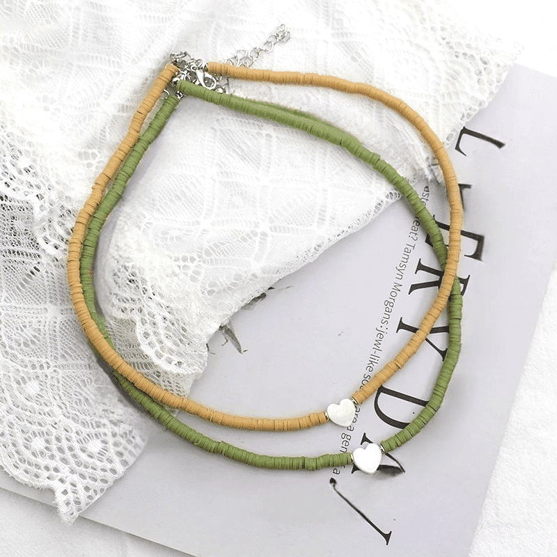 Collier Surfeur Couleur Unie Pendentif Coeur – Image 2