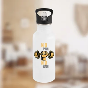Bouteille inox 500 ml avec paille – “No Pain No Gain”💪🔥