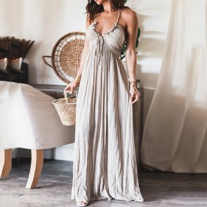 Longue Robe Dos Nu à Col Licou Style Boho