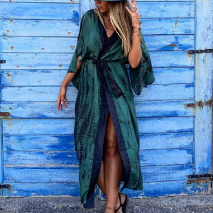 Longue Robe Kimono Chic Effet Délavé