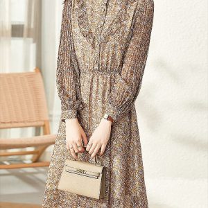 Robe Automne Mi-Longue à Manches Lanternes