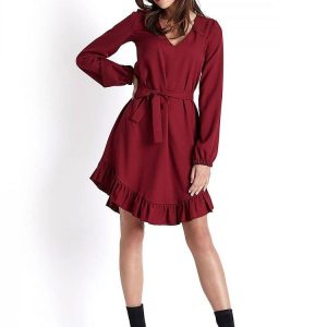 Robe Bohème Courte Mi-Saison à Volant et Ceinture