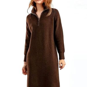 Robe Pull Hiver à Col Roulé et Fermeture Eclair