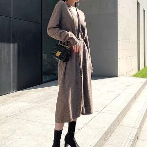 Robe Pull Vintage Oversize à Col Cache-Coeur