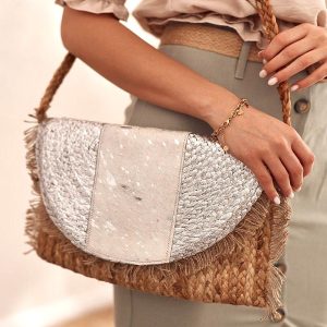 Sac Bandoulière Beige et Argent en Jute