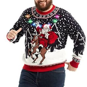 A dos de renne – Père Noël, renne, neige- Pull Noël Homme