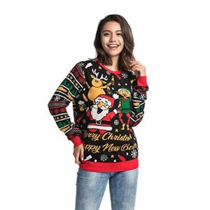 À l&rsquo;Œil – Père-Noël & Lutins Festoyant – Pull Noël Femme