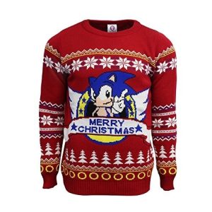 Attention, je pique – « Merry christmas » – Pull officiel Sonic le hérisson – Rouge