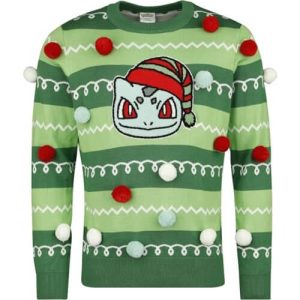 Attrapez-les Tous – Pokemon Bulbasaur Tricolore – Pull de Noël Officiel Unisexe