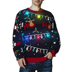 Barré – Guirlande et Tête de Renne – Pull Noël Lumineux