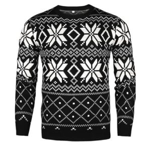 Blizzard de Style – Mélange Flocons et Rennes – Pull de Noël Homme Noir Uniexcosm