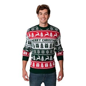 Britannique ou Norvégien ? – « Merry Christmas » – Motifs Renne, sapin et cadeaux de noël – Vert et rouge