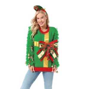 Cadeau Vivant – Ruban Géant – Pull Noël Femme