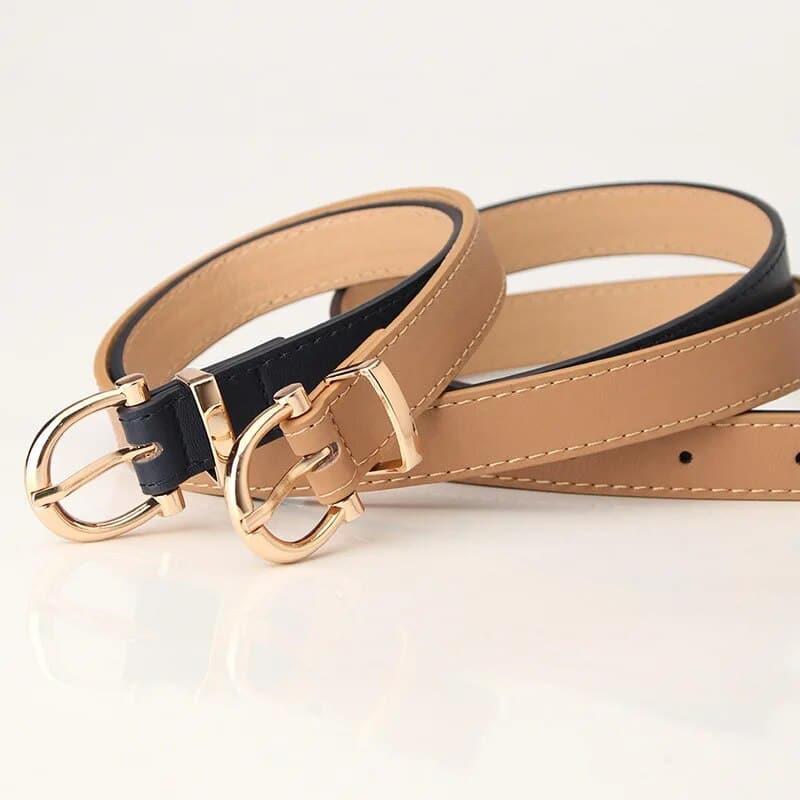 Ceinture beige en simili cuir uni boucle arrondie – Image 3