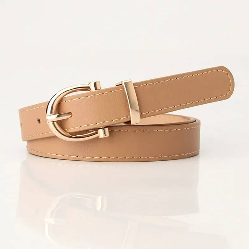 Ceinture beige en simili cuir uni boucle arrondie – Image 5