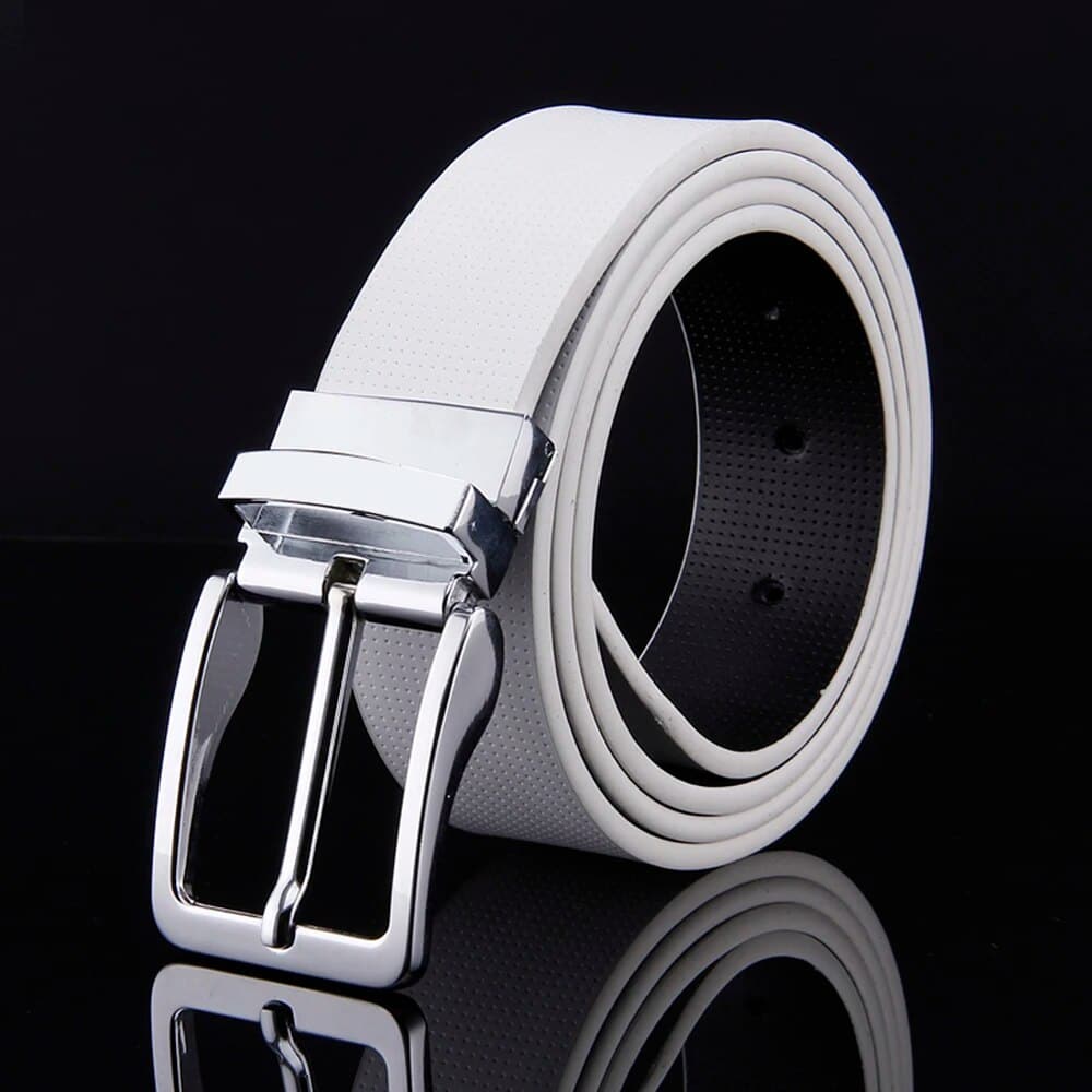 Ceinture Blanche en Cuir Réglable avec Motif – Image 2