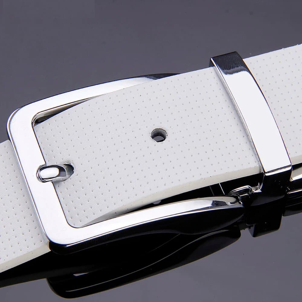 Ceinture Blanche en Cuir Réglable avec Motif – Image 3