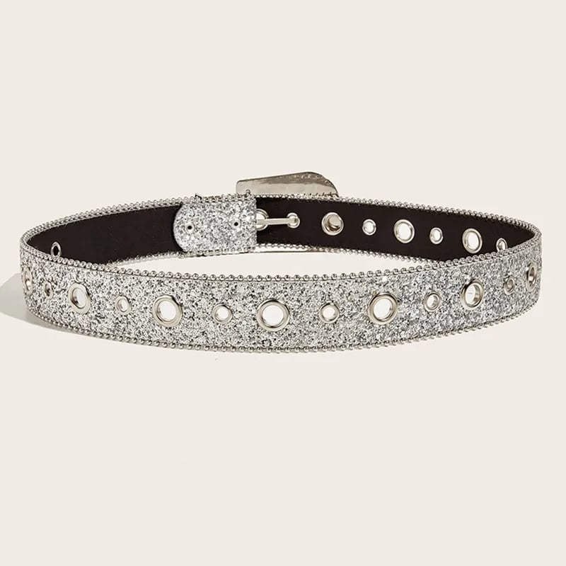 Ceinture Diamant Réglable avec Strass en Simili Cuir Blanc et Boucle en Métal – Image 4