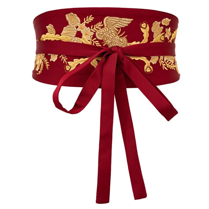 Ceinture Japonaise Brodée Style Vintage avec Motif Dorée en Polyester – Image 3