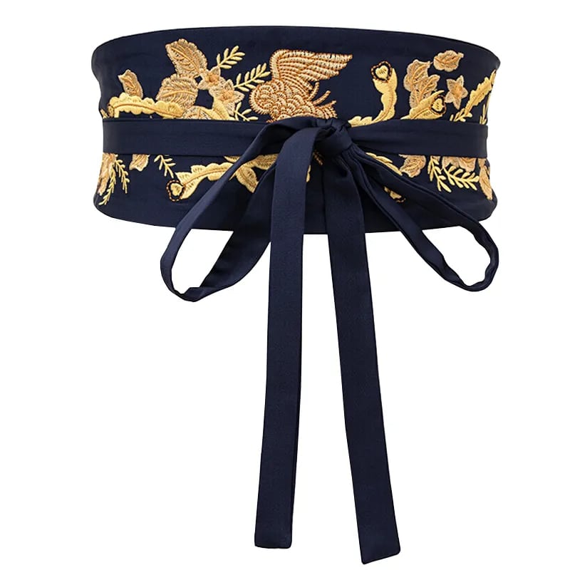 Ceinture Japonaise Brodée Style Vintage avec Motif Dorée en Polyester – Image 4