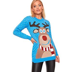 Celui du Film – Rennes, Pompon & Anglais – Pull Noël Femme – Bleu