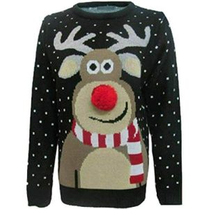 Comme dans le Film – Pull Noël Enfant Vintage – Renne & Pompom – Noir
