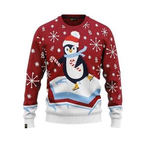 Fête Givrée – Pull Rouge Père Noël et Bonhomme de Neige – Pull de Noël Enfant