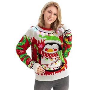 « Folie des rennes » – Pull Rouge Fairisle – Pull Noël Unisexe Moche et Drôle