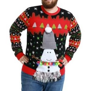 Illumination Festive – Pull LED Noël avec Bonhomme de Neige Scintillant – Pull de Noël Unisexe