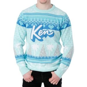 Ken en Hiver – Pull Bleu Pétillant à Motifs – Pull de Noël pour Homme