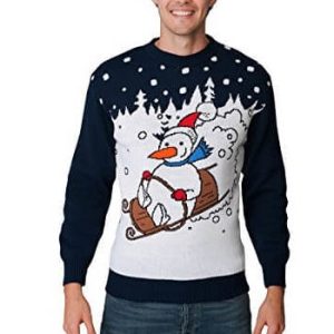 La Descente – Bonhomme de Neige en Luge – Pull de Noël