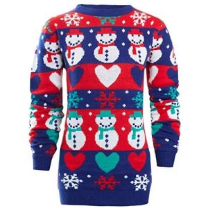 La Parfaite – Bonhommes de Neige et Cœurs- Pull Robe de Noël Femme