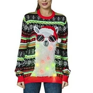 Lama Éclairé – Bonnet et Lunettes de Soleil – Pull de Noël Lumineux