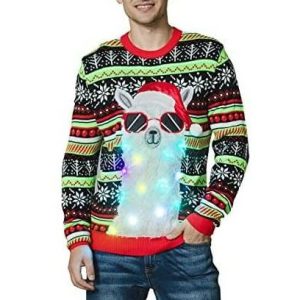 Lama Fantastique – Bonnet de Noël et Lunettes de Soleil – Pull Noël Lumineux