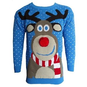 Le Britannique – Renne & Nez Pompon – Pull Noël Homme – Bleu