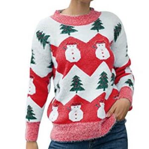 L&rsquo;Enchainement – Bonhomme de Neige et Sapin – Pull de Noël pour Femme