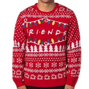 Lumières de Central Perk – Pull Rouge Friends – Pull de Noël pour Homme