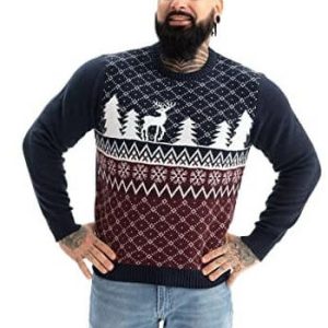 Maudits Renne et Flocons – Explosion Bleutée Festive – Pull de Noël