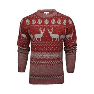 Nordique Nostalgique – Motif Rennes et Flocons Bordeaux – Pull de Noël pour Homme