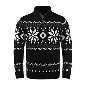 Norvégien à zip – Pull norvégien, noir- Pull Noël Homme