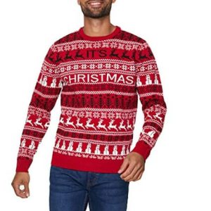 Par là bas – Pull lasagne, rennes, rouge- Pull Noël Homme