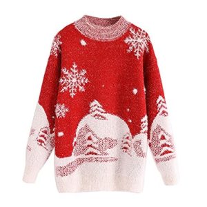 Paysage Givré – Flocons et Sapins – Pull de Noël Vintage